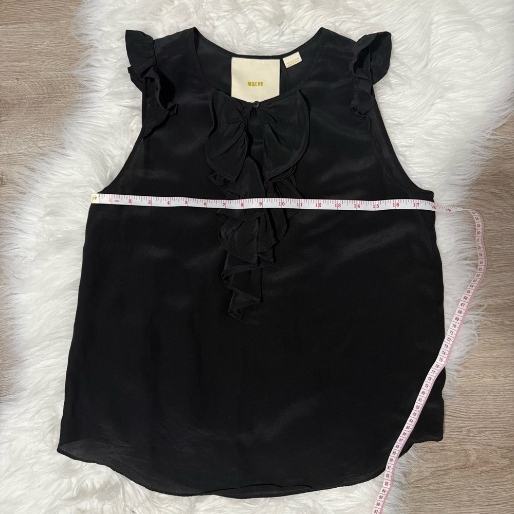 Maeve Anthropologie Black Ruffle Sleeveless Blouse 100% Silk - Picture 5 of 6